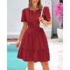 imageBTFBM Womens Casual V Neck Dresses 2025 Summer Spring Short Sleeve Sundress Smocked Waist A Line Tiered Mini DressWine Red