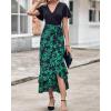 imageBTFBM Womens Maxi Summer Dresses 2025 Short Sleeve V Neck Boho Floral Print Belted High Low Ruffle Party Cocktail DressBig Floral Black Green