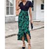 imageBTFBM Womens Maxi Summer Dresses 2025 Short Sleeve V Neck Boho Floral Print Belted High Low Ruffle Party Cocktail DressBig Floral Black Green