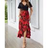 imageBTFBM Womens Maxi Summer Dresses 2025 Short Sleeve V Neck Boho Floral Print Belted High Low Ruffle Party Cocktail DressBig Floral Black Red