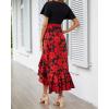 imageBTFBM Womens Maxi Summer Dresses 2025 Short Sleeve V Neck Boho Floral Print Belted High Low Ruffle Party Cocktail DressBig Floral Black Red