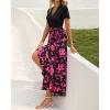 imageBTFBM Womens Maxi Summer Dresses 2025 Short Sleeve V Neck Boho Floral Print Belted High Low Ruffle Party Cocktail DressBig Floral Black Rose Red