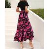imageBTFBM Womens Maxi Summer Dresses 2025 Short Sleeve V Neck Boho Floral Print Belted High Low Ruffle Party Cocktail DressBig Floral Black Rose Red