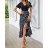imageBTFBM Womens Maxi Summer Dresses 2025 Short Sleeve V Neck Boho Floral Print Belted High Low Ruffle Party Cocktail DressFloral Black Blue