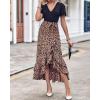 imageBTFBM Womens Maxi Summer Dresses 2025 Short Sleeve V Neck Boho Floral Print Belted High Low Ruffle Party Cocktail DressLeopard Black Brown
