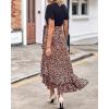 imageBTFBM Womens Maxi Summer Dresses 2025 Short Sleeve V Neck Boho Floral Print Belted High Low Ruffle Party Cocktail DressLeopard Black Brown