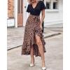 imageBTFBM Womens Maxi Summer Dresses 2025 Short Sleeve V Neck Boho Floral Print Belted High Low Ruffle Party Cocktail DressLeopard Black Brown