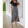 imageBTFBM Womens Maxi Summer Dresses 2025 Short Sleeve V Neck Boho Floral Print Belted High Low Ruffle Party Cocktail DressLeopard Black Grey