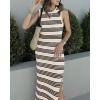 imageBTFBM Womens Sleeveless Summer Dresses 2025 Crew Neck Casual Sundress Hollow Out Side Slit Bodycon Knit Long Tank DressApricot