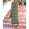 imageBTFBM Womens Sleeveless Summer Dresses 2025 Crew Neck Casual Sundress Hollow Out Side Slit Bodycon Knit Long Tank DressArmy Green