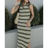 imageBTFBM Womens Sleeveless Summer Dresses 2025 Crew Neck Casual Sundress Hollow Out Side Slit Bodycon Knit Long Tank DressArmy Green