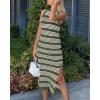 imageBTFBM Womens Sleeveless Summer Dresses 2025 Crew Neck Casual Sundress Hollow Out Side Slit Bodycon Knit Long Tank DressArmy Green