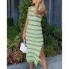 imageBTFBM Womens Sleeveless Summer Dresses 2025 Crew Neck Casual Sundress Hollow Out Side Slit Bodycon Knit Long Tank DressLight Green