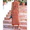 imageBTFBM Womens Sleeveless Summer Dresses 2025 Crew Neck Casual Sundress Hollow Out Side Slit Bodycon Knit Long Tank DressRust Red