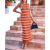 imageBTFBM Womens Sleeveless Summer Dresses 2025 Crew Neck Casual Sundress Hollow Out Side Slit Bodycon Knit Long Tank DressRust Red
