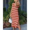 imageBTFBM Womens Sleeveless Summer Dresses 2025 Crew Neck Casual Sundress Hollow Out Side Slit Bodycon Knit Long Tank DressRust Red