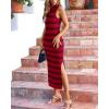 imageBTFBM Womens Sleeveless Summer Dresses 2025 Crew Neck Casual Sundress Hollow Out Side Slit Bodycon Knit Long Tank DressWine Red