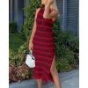 imageBTFBM Womens Sleeveless Summer Dresses 2025 Crew Neck Casual Sundress Hollow Out Side Slit Bodycon Knit Long Tank DressWine Red