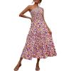 imageBTFBM 2025 Summer One Shoulder Dresses for Women Casual Sleeveless High Waist Floral Flowy Smocked Boho Beach Maxi DressFloral White Purple