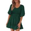 imageBTFBM Women Casual Summer Smocked Dresses 2025 Crew Neck Puff Short Sleeve Empire Waist ALine Beach Vacation Mini DressGreen