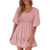 imageBTFBM Women Casual Summer Smocked Dresses 2025 Crew Neck Puff Short Sleeve Empire Waist ALine Beach Vacation Mini DressPink