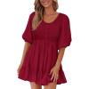 imageBTFBM Women Casual Summer Smocked Dresses 2025 Crew Neck Puff Short Sleeve Empire Waist ALine Beach Vacation Mini DressRed
