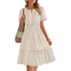 imageBTFBM Womens Casual V Neck Dresses 2025 Summer Spring Short Sleeve Sundress Smocked Waist A Line Tiered Mini DressApricot