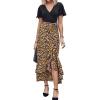 imageBTFBM Womens Maxi Summer Dresses 2025 Short Sleeve V Neck Boho Floral Print Belted High Low Ruffle Party Cocktail DressFloral Black Yellow