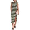 imageBTFBM Womens Sleeveless Summer Dresses 2025 Crew Neck Casual Sundress Hollow Out Side Slit Bodycon Knit Long Tank DressArmy Green