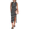 imageBTFBM Womens Sleeveless Summer Dresses 2025 Crew Neck Casual Sundress Hollow Out Side Slit Bodycon Knit Long Tank DressBlack