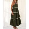 imageBTFBM Boho Summer Dresses 2025 Spaghetti Strap Backless Sundress RIC Rac Trim Tiered ALine Long Casual Vacation DressArmy Green