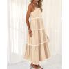 imageBTFBM Boho Summer Dresses 2025 Spaghetti Strap Backless Sundress RIC Rac Trim Tiered ALine Long Casual Vacation DressSolid Beige