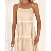 imageBTFBM Boho Summer Dresses 2025 Spaghetti Strap Backless Sundress RIC Rac Trim Tiered ALine Long Casual Vacation DressSolid Beige