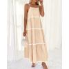 imageBTFBM Boho Summer Dresses 2025 Spaghetti Strap Backless Sundress RIC Rac Trim Tiered ALine Long Casual Vacation DressSolid Beige