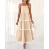 imageBTFBM Boho Summer Dresses 2025 Spaghetti Strap Backless Sundress RIC Rac Trim Tiered ALine Long Casual Vacation DressSolid Beige