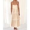 imageBTFBM Boho Summer Dresses 2025 Spaghetti Strap Backless Sundress RIC Rac Trim Tiered ALine Long Casual Vacation DressSolid Beige