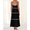 imageBTFBM Boho Summer Dresses 2025 Spaghetti Strap Backless Sundress RIC Rac Trim Tiered ALine Long Casual Vacation DressSolid Black