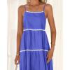 imageBTFBM Boho Summer Dresses 2025 Spaghetti Strap Backless Sundress RIC Rac Trim Tiered ALine Long Casual Vacation DressSolid Blue