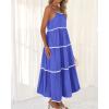 imageBTFBM Boho Summer Dresses 2025 Spaghetti Strap Backless Sundress RIC Rac Trim Tiered ALine Long Casual Vacation DressSolid Blue