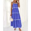 imageBTFBM Boho Summer Dresses 2025 Spaghetti Strap Backless Sundress RIC Rac Trim Tiered ALine Long Casual Vacation DressSolid Blue