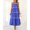 imageBTFBM Boho Summer Dresses 2025 Spaghetti Strap Backless Sundress RIC Rac Trim Tiered ALine Long Casual Vacation DressSolid Blue