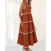 imageBTFBM Boho Summer Dresses 2025 Spaghetti Strap Backless Sundress RIC Rac Trim Tiered ALine Long Casual Vacation DressSolid Brick Red