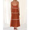 imageBTFBM Boho Summer Dresses 2025 Spaghetti Strap Backless Sundress RIC Rac Trim Tiered ALine Long Casual Vacation DressSolid Brick Red