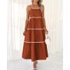 imageBTFBM Boho Summer Dresses 2025 Spaghetti Strap Backless Sundress RIC Rac Trim Tiered ALine Long Casual Vacation DressSolid Brick Red