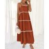 imageBTFBM Boho Summer Dresses 2025 Spaghetti Strap Backless Sundress RIC Rac Trim Tiered ALine Long Casual Vacation DressSolid Brick Red