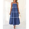 imageBTFBM Boho Summer Dresses 2025 Spaghetti Strap Backless Sundress RIC Rac Trim Tiered ALine Long Casual Vacation DressSolid Dark Blue