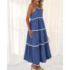 imageBTFBM Boho Summer Dresses 2025 Spaghetti Strap Backless Sundress RIC Rac Trim Tiered ALine Long Casual Vacation DressSolid Dark Blue