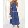 imageBTFBM Boho Summer Dresses 2025 Spaghetti Strap Backless Sundress RIC Rac Trim Tiered ALine Long Casual Vacation DressSolid Dark Blue