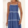 imageBTFBM Boho Summer Dresses 2025 Spaghetti Strap Backless Sundress RIC Rac Trim Tiered ALine Long Casual Vacation DressSolid Dark Blue