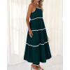 imageBTFBM Boho Summer Dresses 2025 Spaghetti Strap Backless Sundress RIC Rac Trim Tiered ALine Long Casual Vacation DressSolid Green